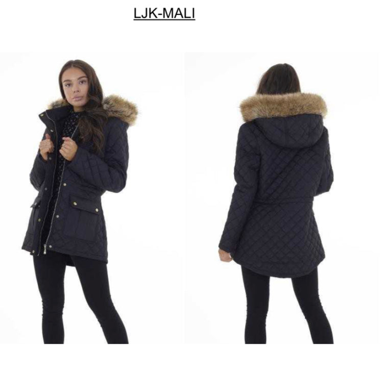 Mali ladies hooded faux fur collar coat
