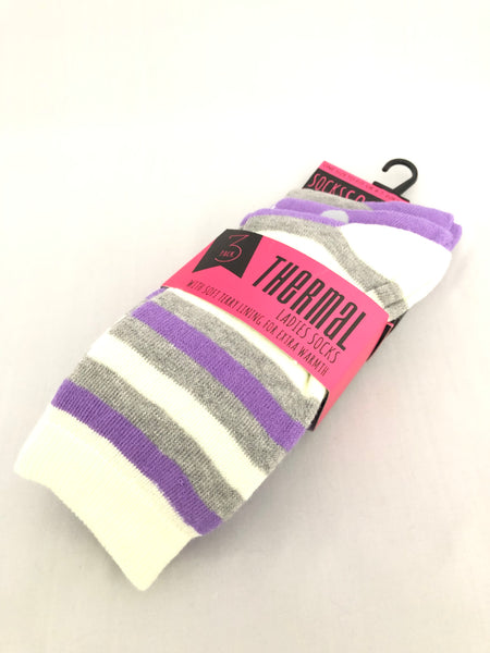Ladies Striped Thermal Socks (4 Packs of 3)