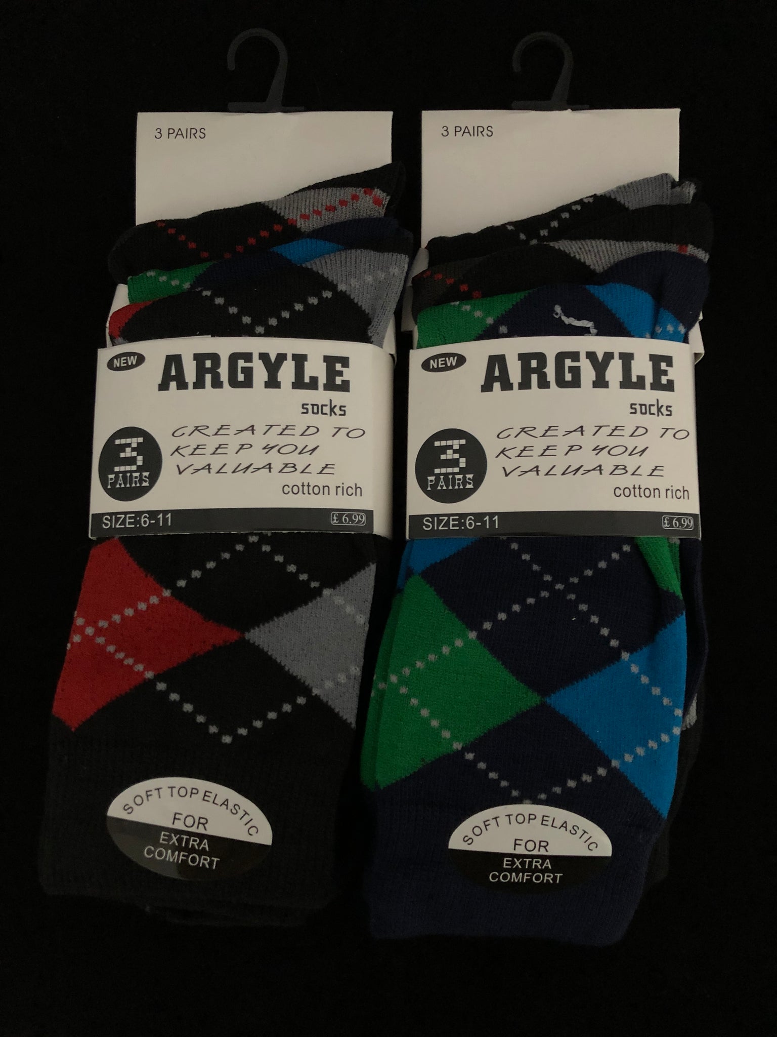 Unisex Argyle Socks (4 Packs of 3)