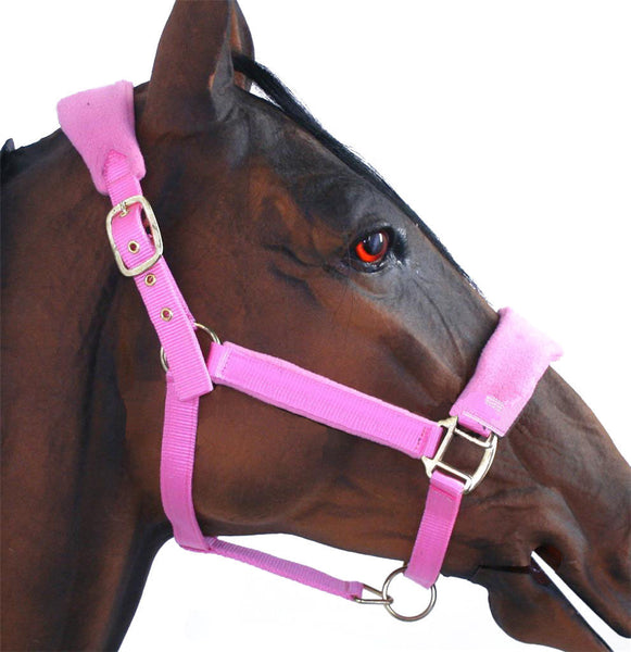 Fleece Padded Headcollar Halter with Gold Fittings Pink