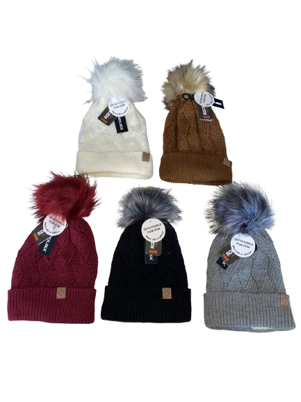Knitted Faux Fur Pom Pom Hat (Pack of 12)