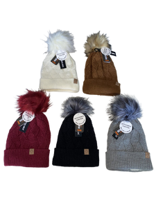 Knitted Faux Fur Pom Pom Hat (Pack of 12)